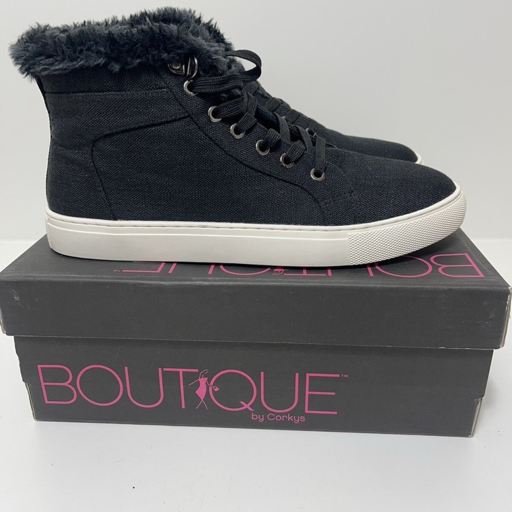 Corkys Women's Black Fur-Trim Sneakers